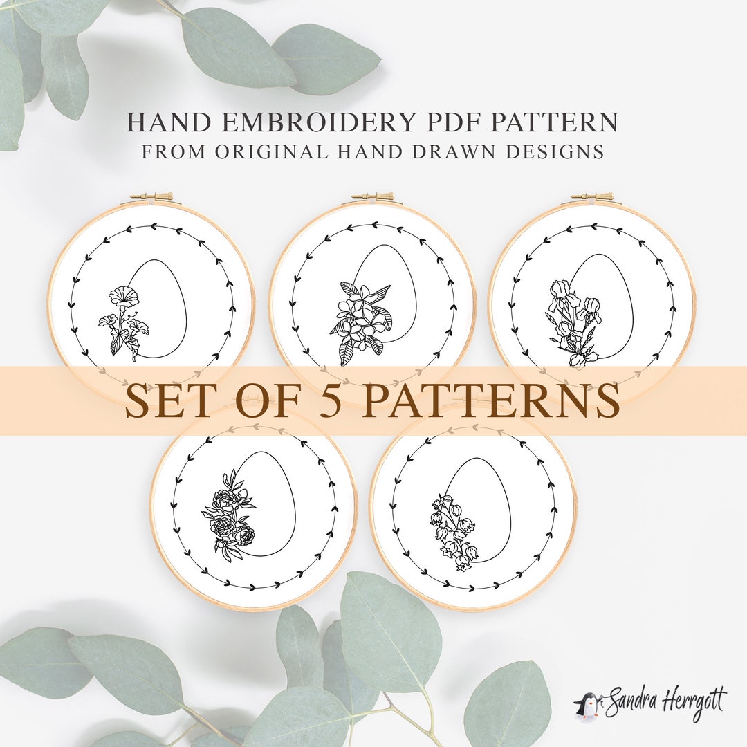 Floral Easter Egg Set Hand Embroidery PDF Pattern Template, Botanical ...