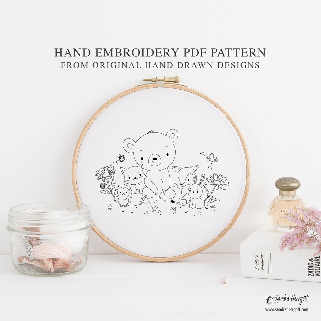 Forest Animals Hand Embroidery PDF Pattern Template, Woodland Digital ...