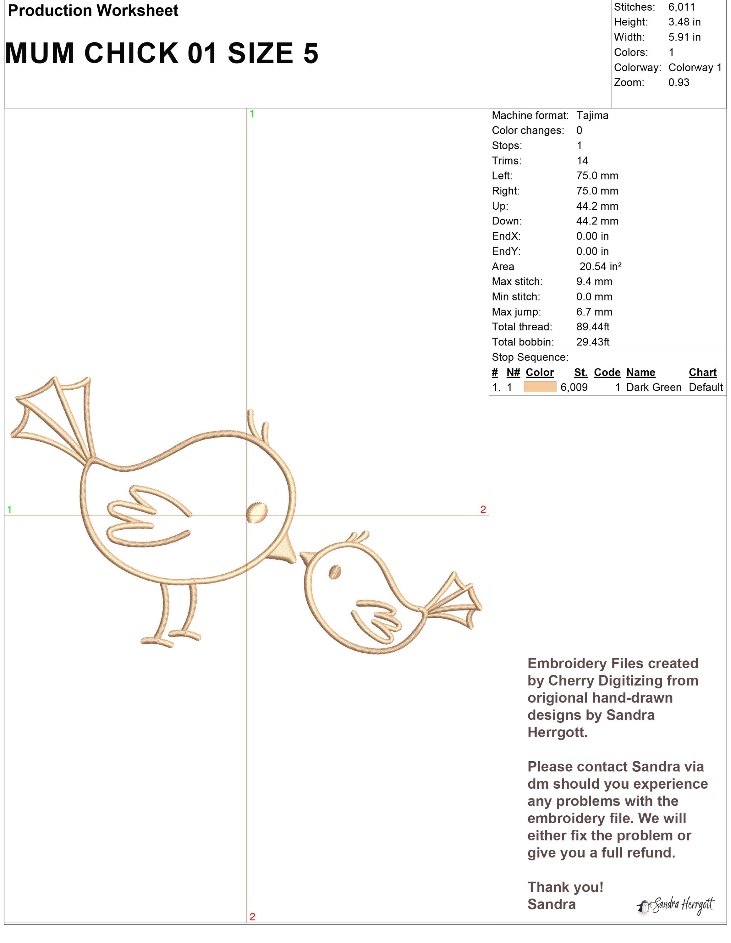 Mum Chick Bird Machine Embroidery Design Pattern File, Sweet Motherhood ...