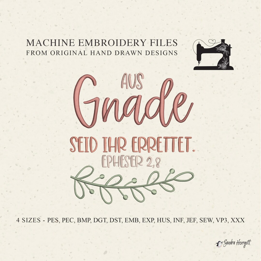 GERMAN by Grace We Are Saved Machine Embroidery Design Pattern File ...