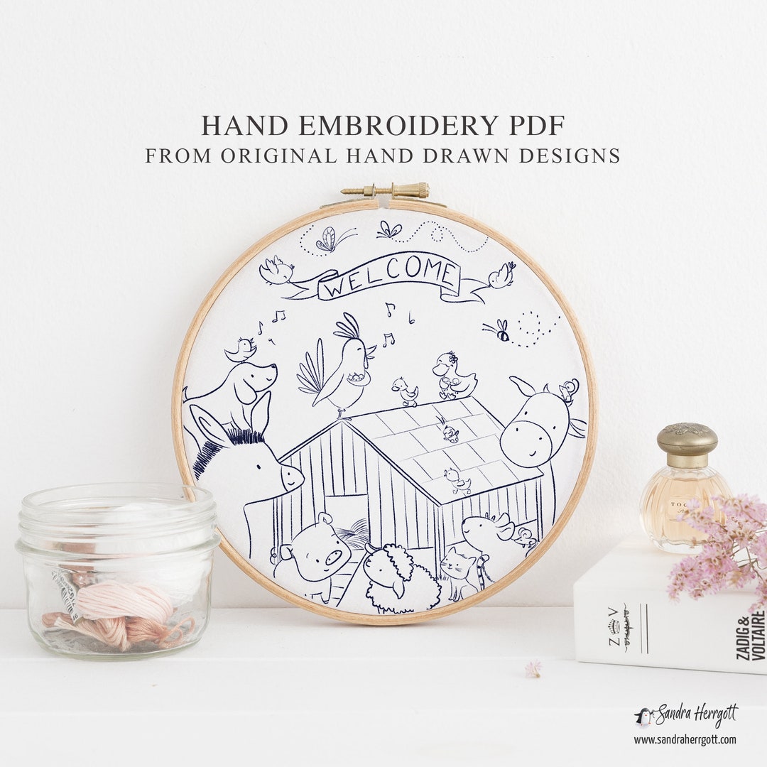 Farm Animal Hand Embroidery PDF Pattern Template, Digital Stitching ...
