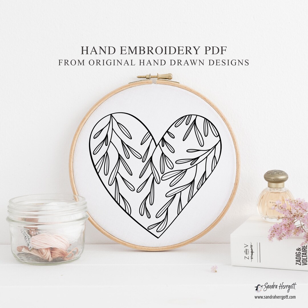 Floral Heart Hand Embroidery PDF Pattern Template Botanical - Etsy