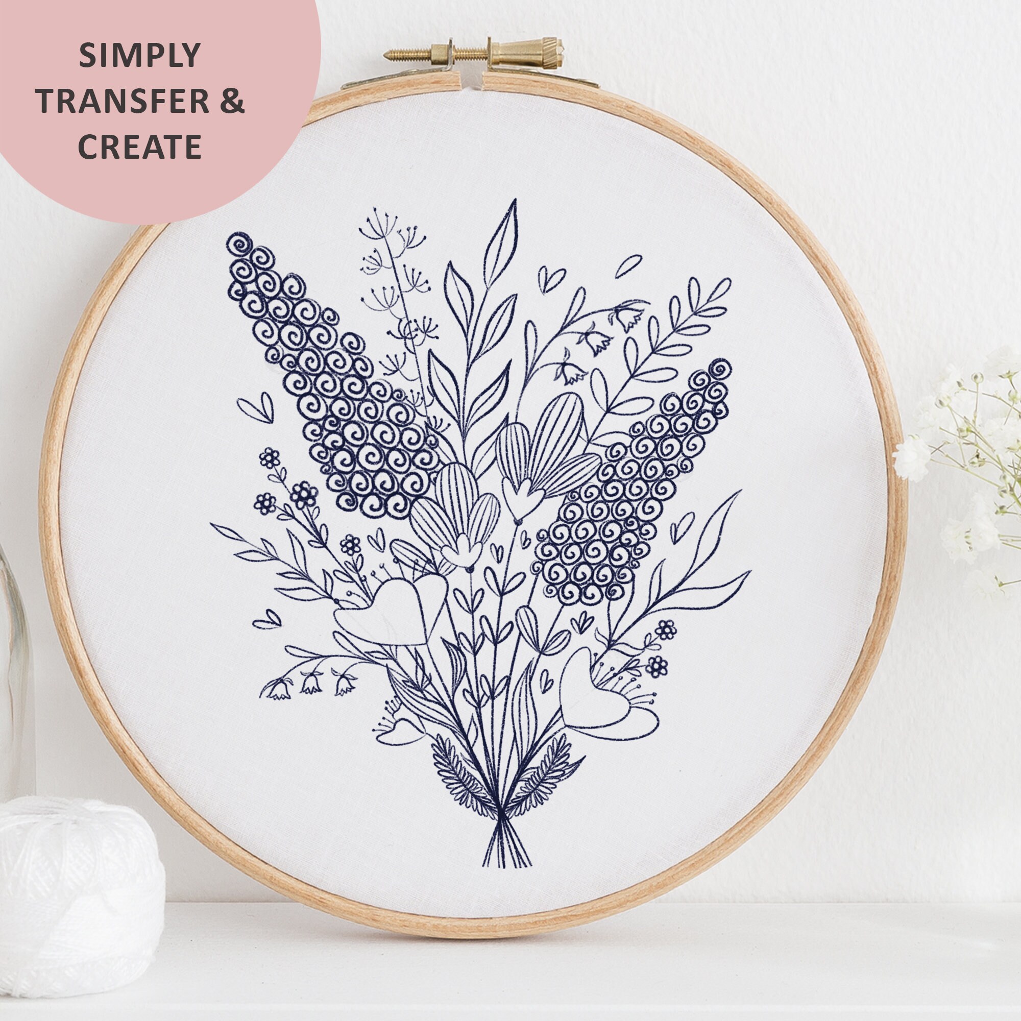 Wildflower Bouquet Hand Embroidery PDF Pattern Template, Botanical ...