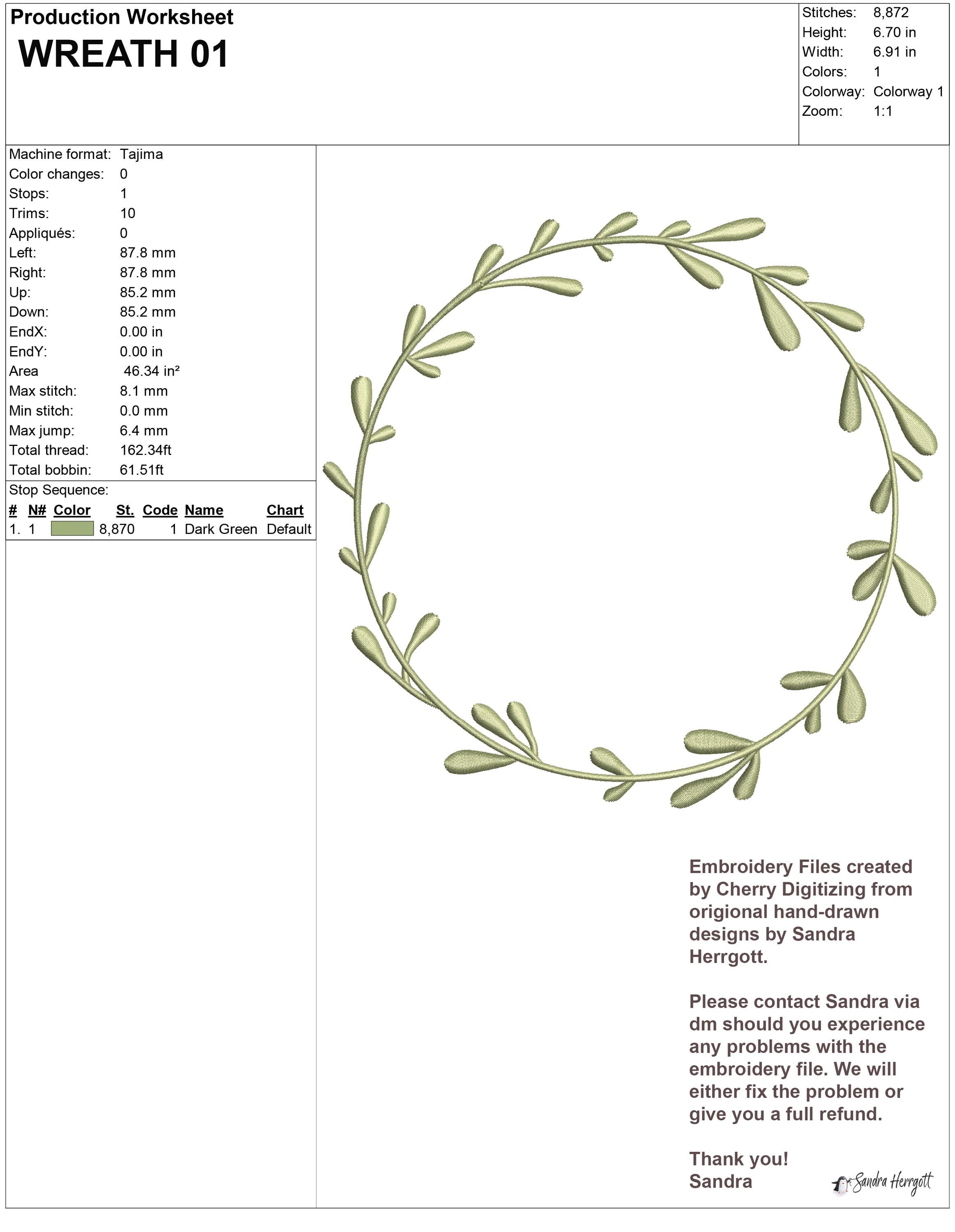 Green Laurel Wreath Machine Embroidery Design Pattern File, Sweet ...