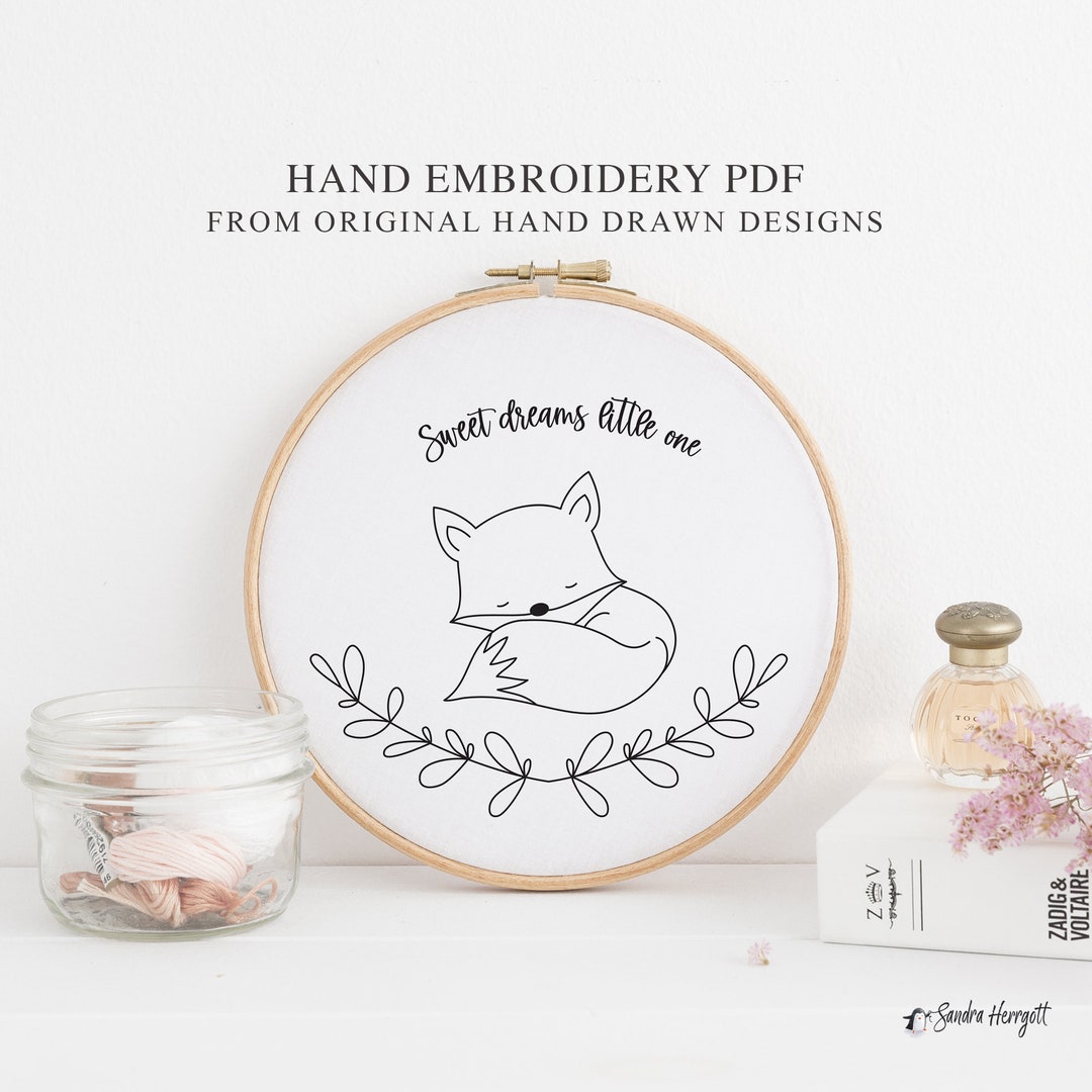 Sleeping Fox Hand Embroidery PDF Pattern Template, Digital Stitching ...