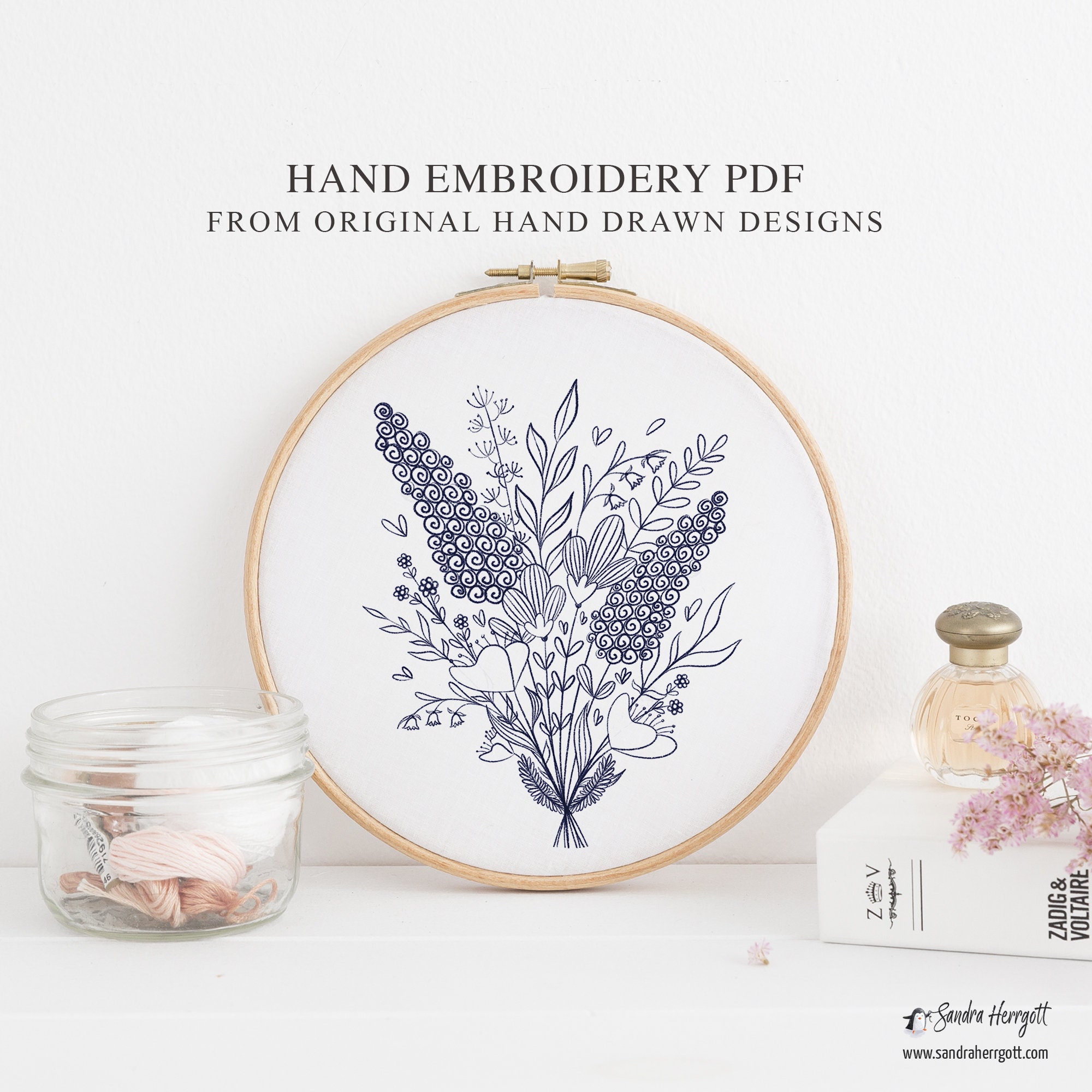 Wildflower Bouquet Hand Embroidery PDF Pattern Template, Botanical ...