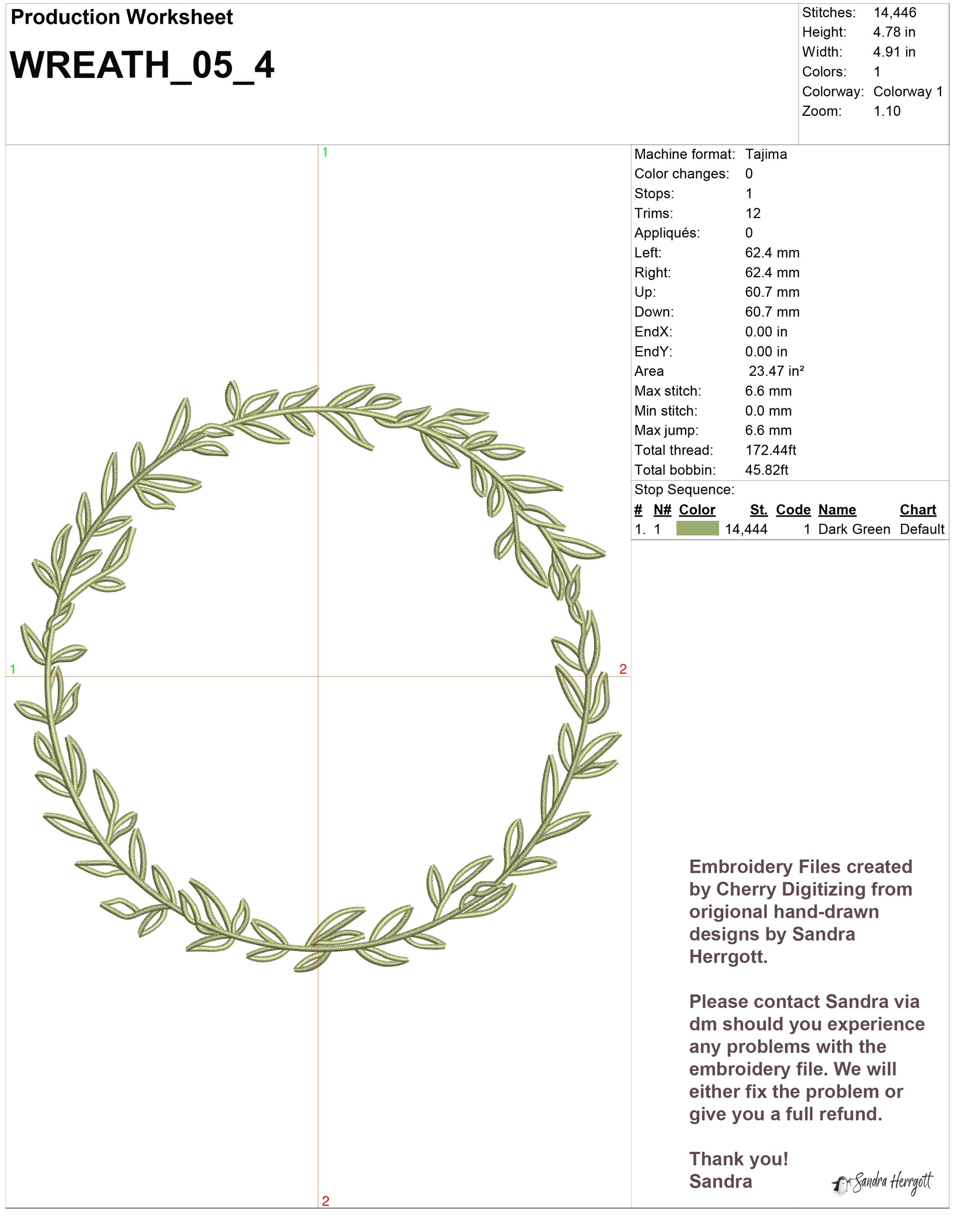 Green Laurel Wreath Machine Embroidery Design Pattern File, Sweet ...