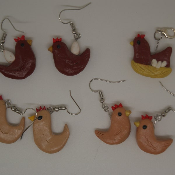 Clay Chicken Earrings