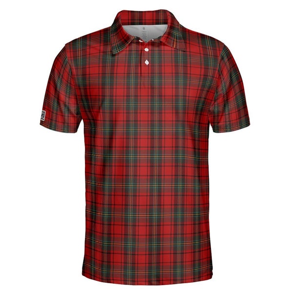 Red plaid flannel golf polo shirt unisex