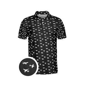 Black White Airplane golf polo shirt unisex