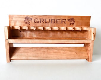 Personalized Fishing Rod Holder: Wall Mount Solid Cherry Storage Rack