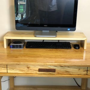 Rustic Ash Wood Monitor Stand: Handmade Waterfall Edge Computer Riser