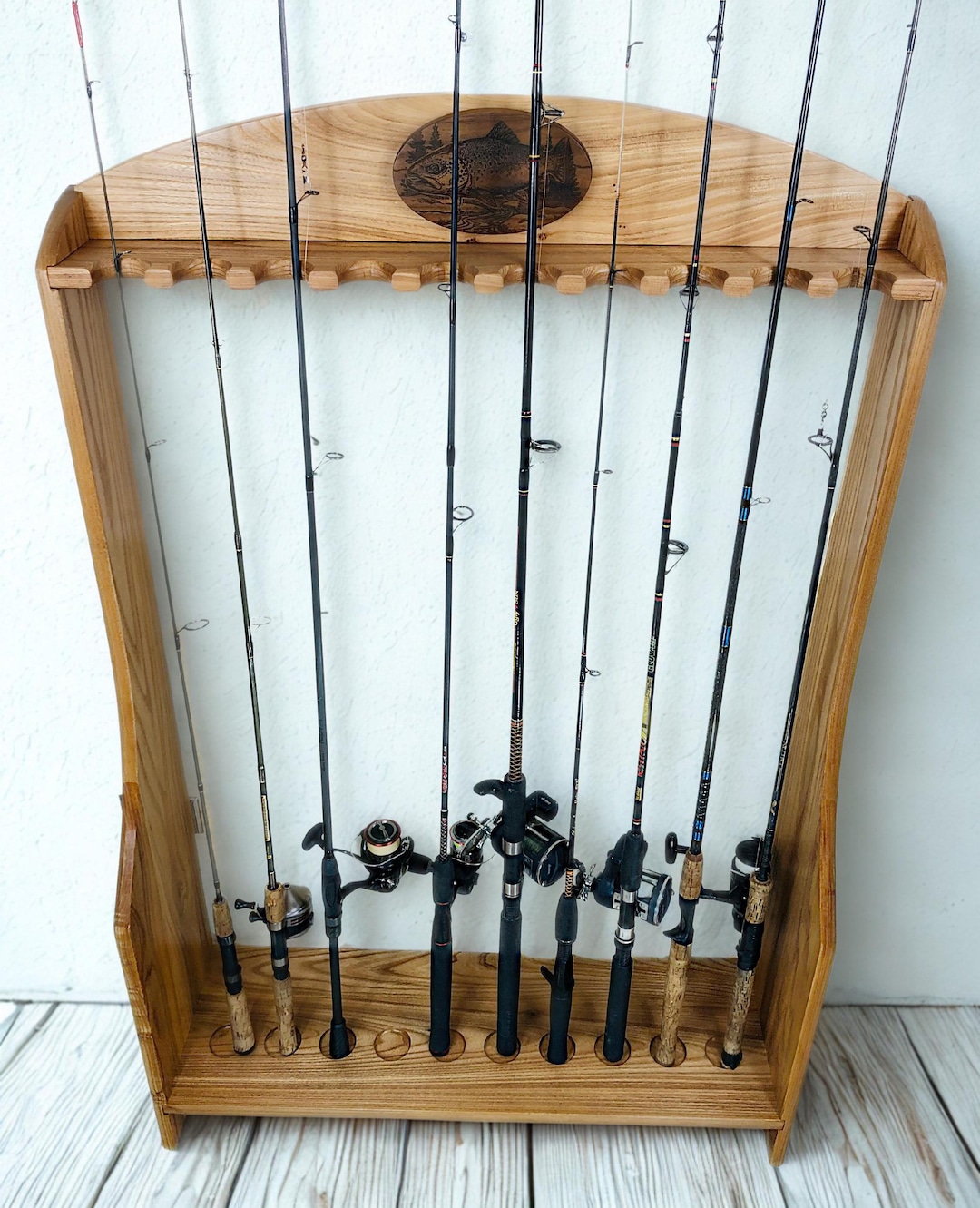 Favorite Rods Rod Rack Fishing Rod Rack – Personalized 10 Rod Stand – Solid Hardwood – With ...