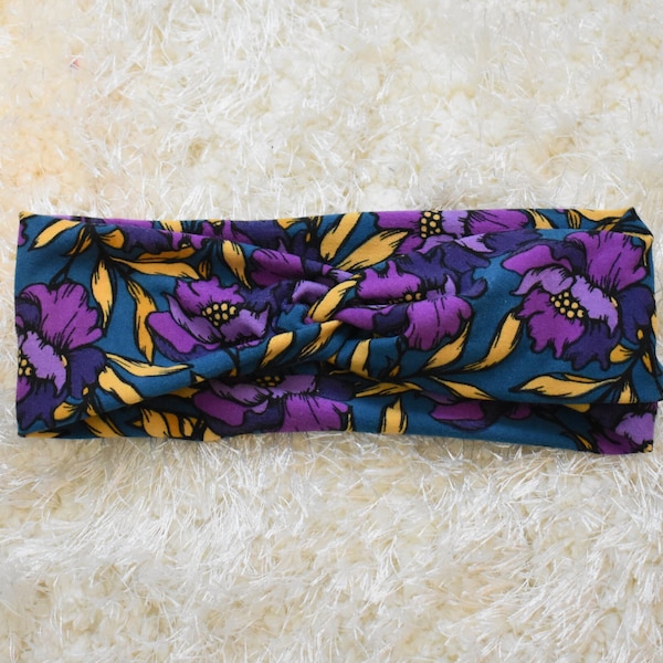 Purple and Navy Floral Knit Twist Headbands