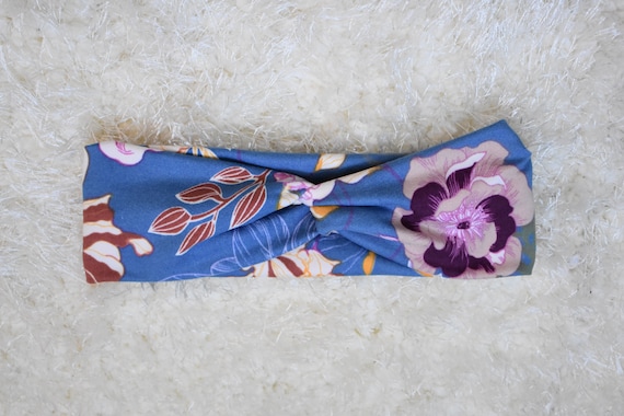 Vintage Blue Floral Twist Headband - Etsy display picture 2