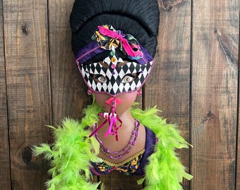 Mardi Gras Girl Wreath Attachment, Mardi Gras Beads Attachment, Mask, Mardi Gras Decor, NOLA, African American Mardi Gras Girl