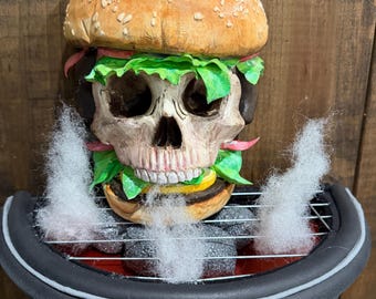 Skull Hamburger Grill Wreath Attachment, Summerween Halloween Skull Attachment, Grill Attachment, Skull Decor, Halloween Decor, Spooky Skull