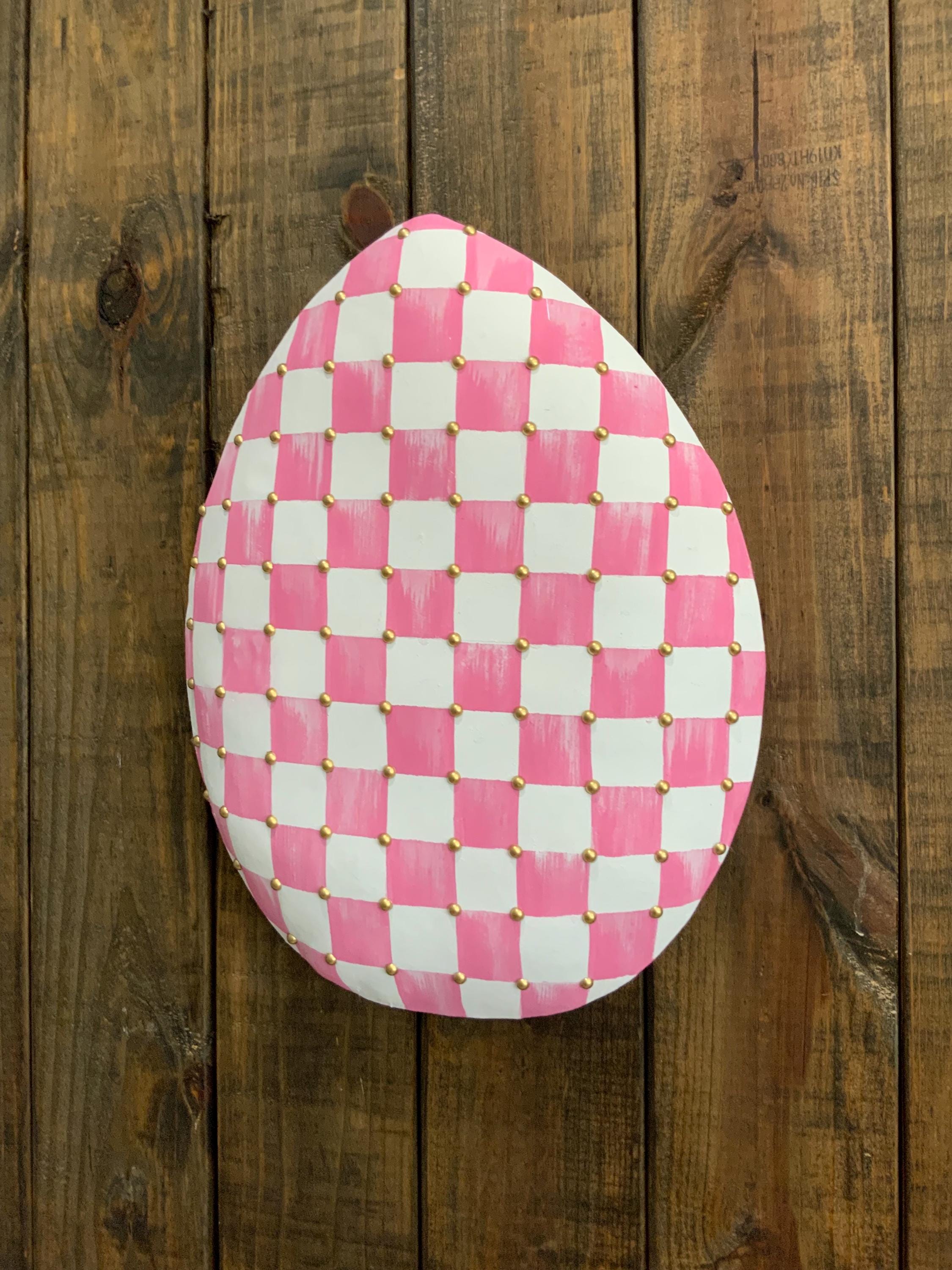 XL Glam Pink and White Checkered Board Egg Wreath Attachment, Easter ...
