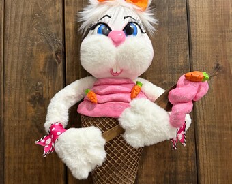 Trudy Rabbit Icecream Wreath Attachment, Trudy Bunny Easter Attachment, Easter Decor, Icecream Decor, Bunny Inside Icecream Cone, Front Door