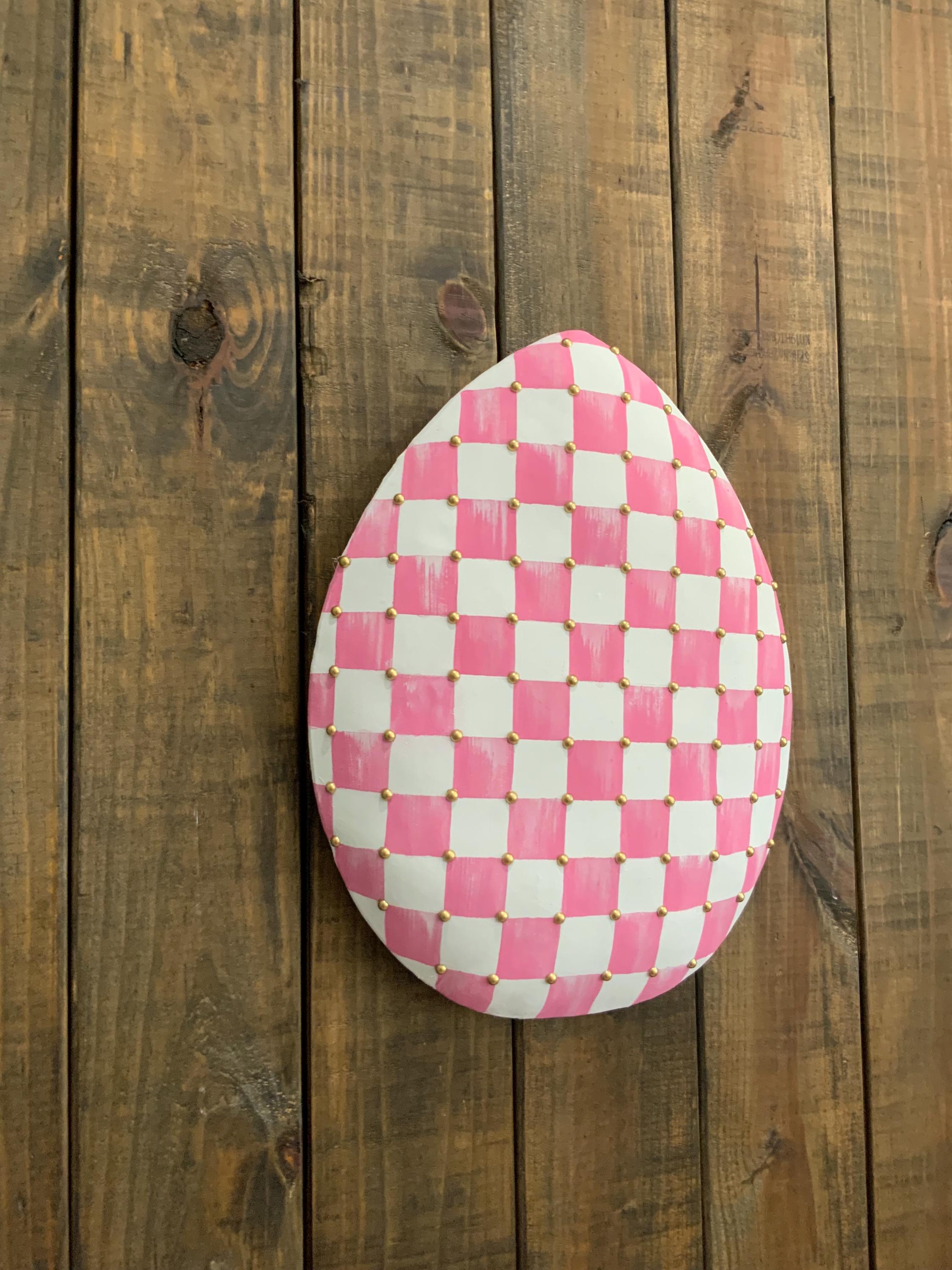 XL Glam Pink and White Checkered Board Egg Wreath Attachment, Easter ...