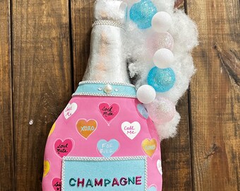 Conversational Hearts Champagne Bottle Wreath Attachment, Champagne Bottle Decor, Valentines Day Champagne, Conversational Hearts, Love