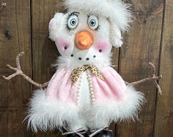 Snowman Wreath Attachment, Cute Pink Snowman Christmas Wreath Attachment, Christmas Decor, Snowman Leopard Accents Pearls, Whimsical