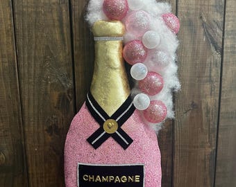 Champagne Bottle Wreath Attachment, New Years Celebration Champagne Bottle, Valentines Day Champagne  Embellisment, Happy New Year Bottle
