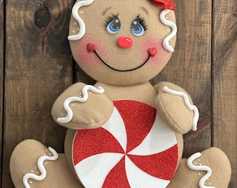 XL Gingerbread Peppermint Wreath Attachment, Christmas Gingerbread Candyland Attachment, Gingie, Gingerbread Decor, Christmas Front Door