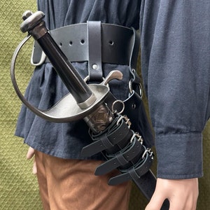 Adjustable Triple Strap Leather Sword Frog for Renaissance, Pirate, Medieval, Cosplay, LARP, Halloween and Birthday