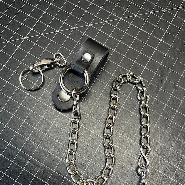 14 in Solid Link Wallet Chain with Black Leather Belt Loop.