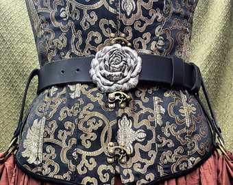 1.5 inch Leather Rose Belt | Pirate, Renaissance, Medieval Belt | Antique Nickel or Antique Copper Buckle
