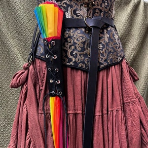 Grand parapluie arc-en-ciel avec étui en cuir pour pirate, Renaissance, Steampunk, GN, Cosplay, cadeau
