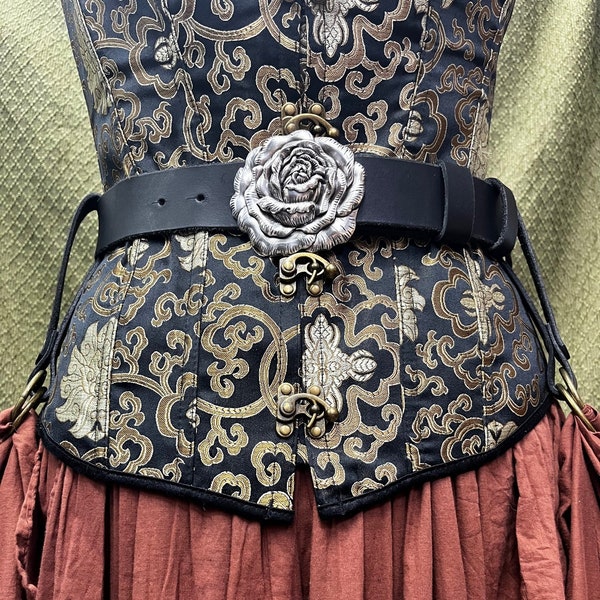 1.5 inch Leather Rose Belt | Pirate, Renaissance, Medieval Belt | Antique Nickel or Antique Copper Buckle