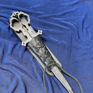 10.5 Medieval Renaissance Scissors Dagger with Sheath and Custom Leather Frog. Cosplay, Pirate, Medieval, Halloween, Gift image 1