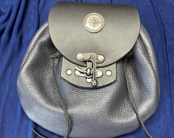 Large Blue-Grey and Black Pouch | Pirate, Renaissance, LARP Bag | Cosplay, Medieval Fashion