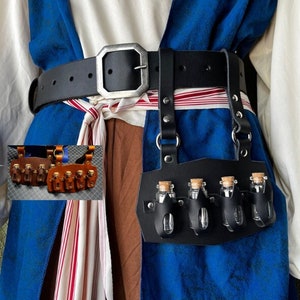 Leather Belt Potion Holder with 4 Bottles for Alchemists, Doctors, Medics or Assassins. Renaissance, Steampunk Cosplay