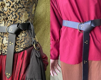 Ceinture en cuir clouté de 1,5 pouce pour cosplay médiéval Renaissance, SCA, pirate, GN et viking. Ceinture unisexe à anneaux