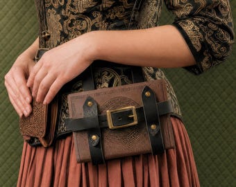 Leather Book Holster for Renaissance, LARP, Cosplay. Pirate and book lover gift