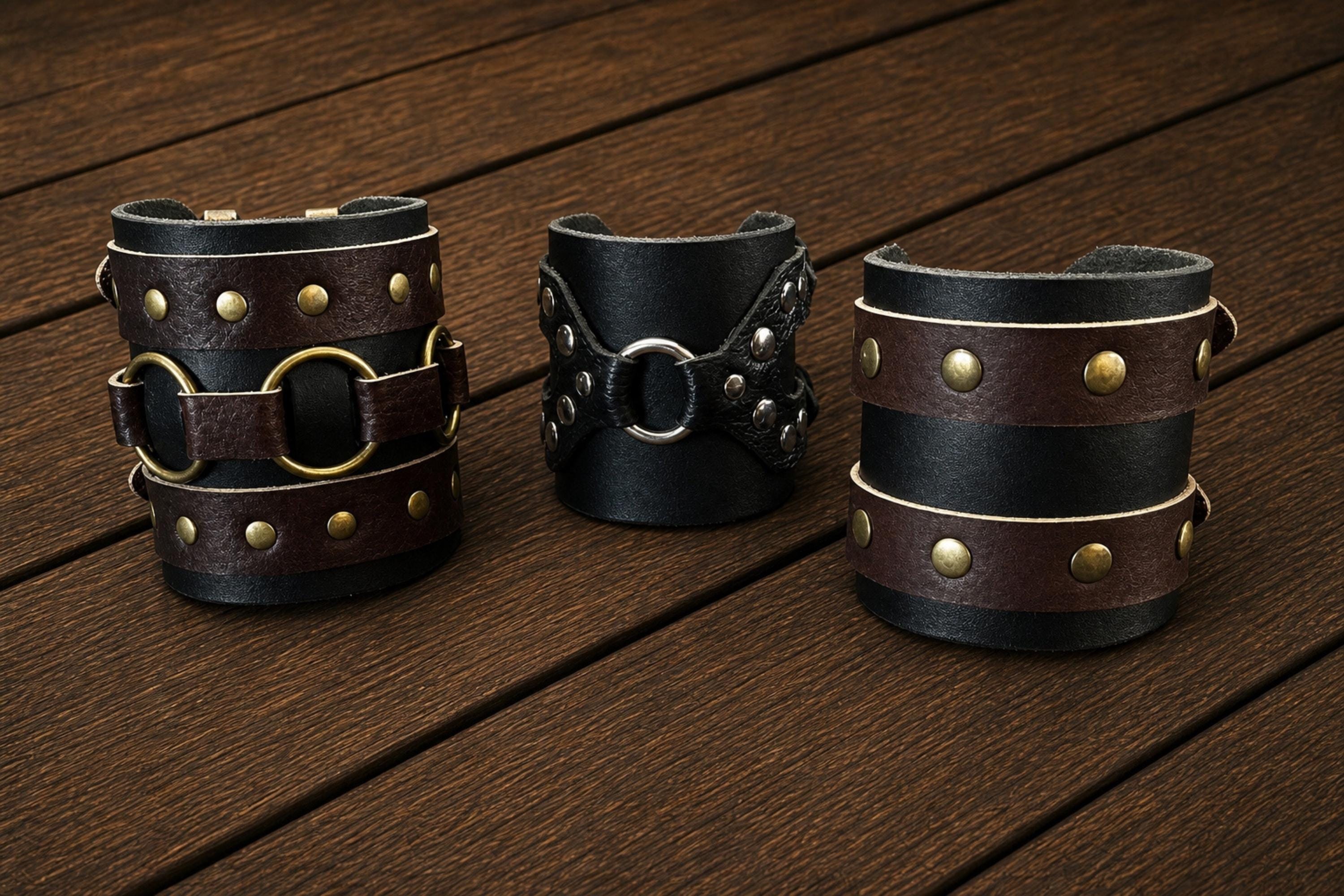 Leather Wrist Cuffs. Renaissance Bracelet, Viking Costume, Pirate
