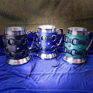 Studded Leather Tankard Mug Wrap with 20 oz Stainless Steel Tankard