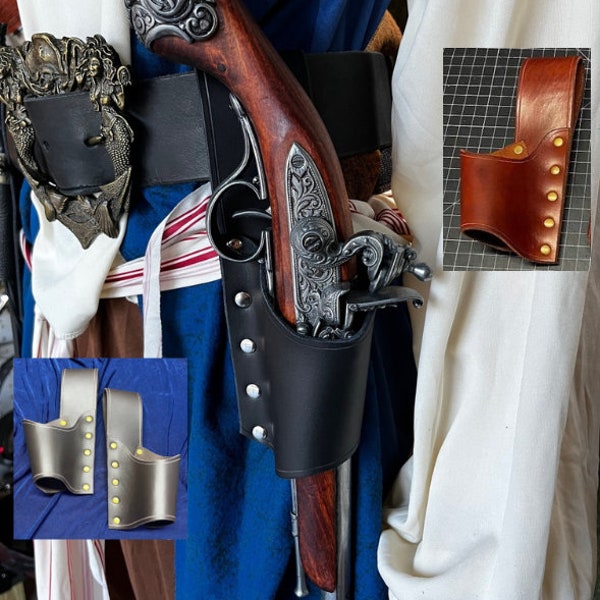 Flintlock Pistol Leather Holster, Pirate and Renaissance Garb, LARP and Cosplay Gun Holster, Cowboy and Western Revolvers.