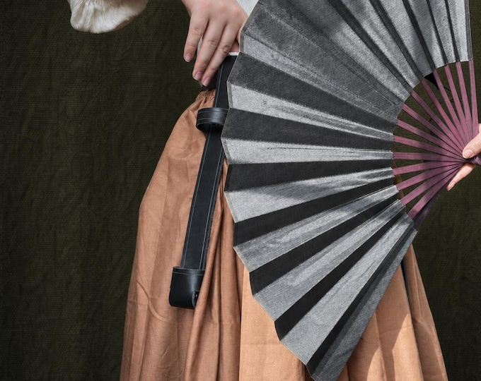 Folding Fan with Leather Holster: Renaissance Pirate Steampunk Accessory