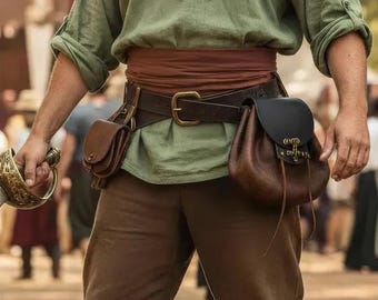Borsa da Cintura Medievale per Cosplay Vichingo e Rinascimentale, Accessori per Costume da Pirata, Marrone e Nero