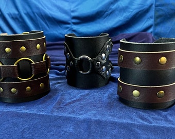 Leather Wrist Cuffs. Renaissance bracelet, Viking Costume, Pirate Arm Guards and Cosplay Fashion