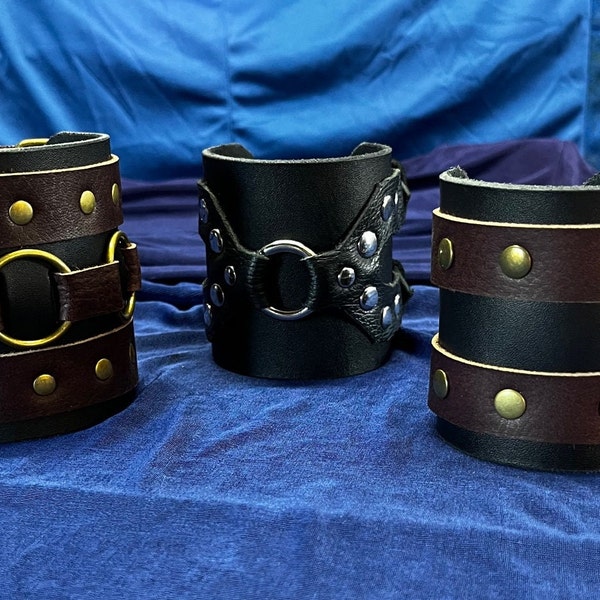 Leather Wrist Cuffs. Renaissance bracelet, Viking Costume, Pirate Arm Guards and Cosplay Fashion