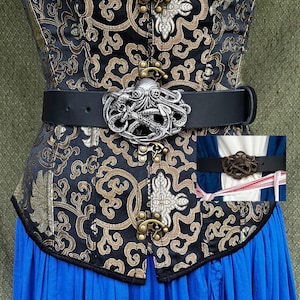 Leren Krakenriem van 1,5 inch | Piraat, renaissance, middeleeuwse riem | Antiek nikkel of antieke koperen gesp