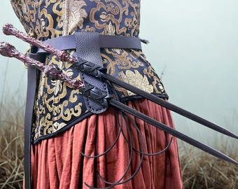 Leather Double Wand Holster: LARP Cosplay Renaissance Accessory