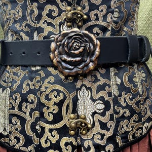 1.5 inch Leather Rose Belt | Pirate, Renaissance, Medieval Belt | Antique Nickel or Antique Copper Buckle