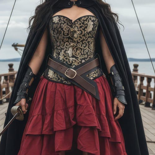 Women Viking Corset Belt Renaissance Cinch Belt Halloween Medieval Pirate Black XZQTIVE Renaissance Corset Belt for Women Vintage Lace-up  main image 2