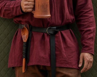 Wooden spoon and fork with Leather holster